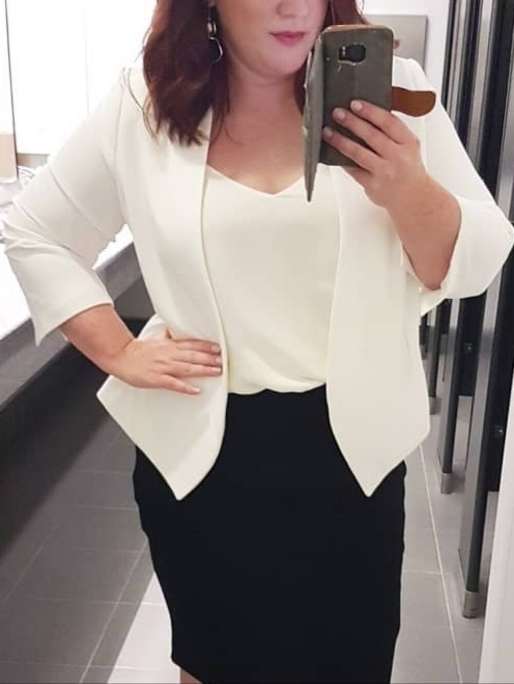 Size 14 Blazer Addition Elle White Open-Front Plus Size